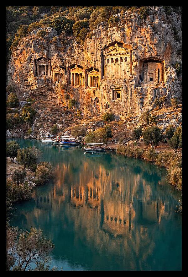 Ancient Lycian Rock Tombs At Sunset