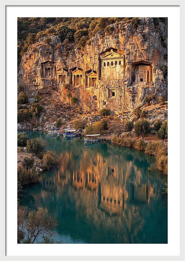 Ancient Lycian Rock Tombs At Sunset