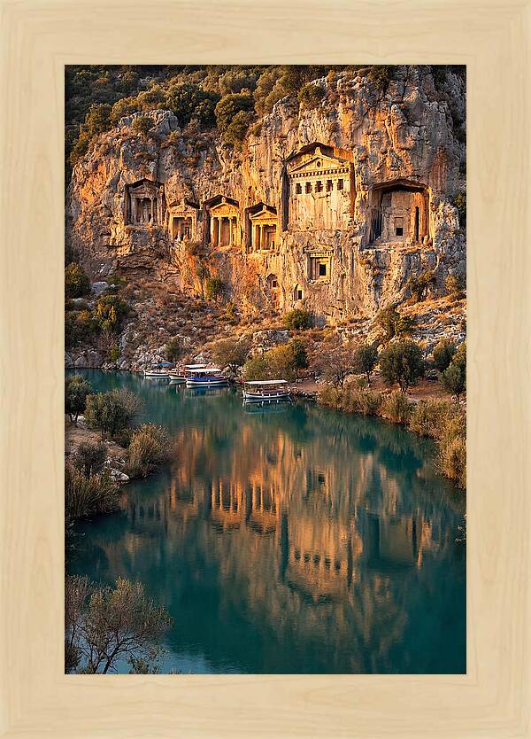 Ancient Lycian Rock Tombs At Sunset