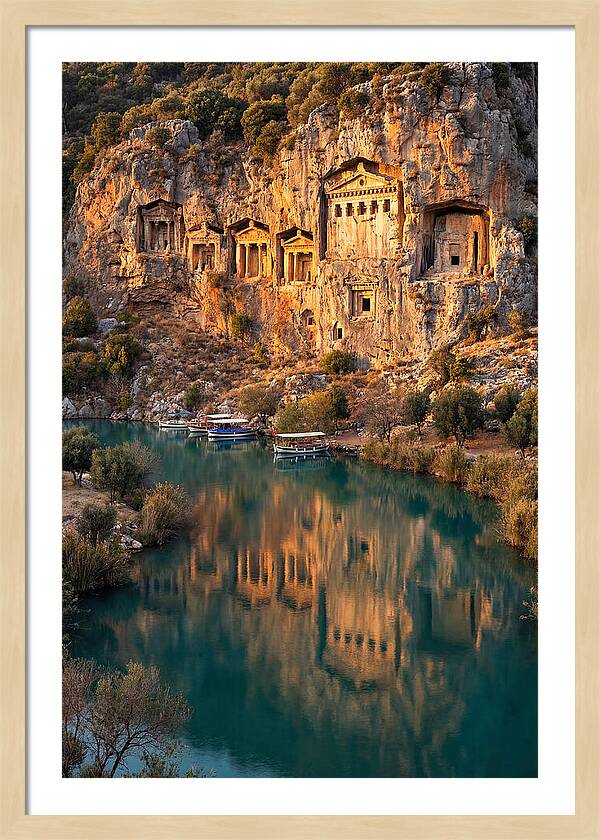 Ancient Lycian Rock Tombs At Sunset