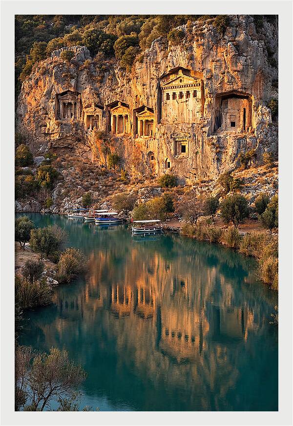 Ancient Lycian Rock Tombs At Sunset