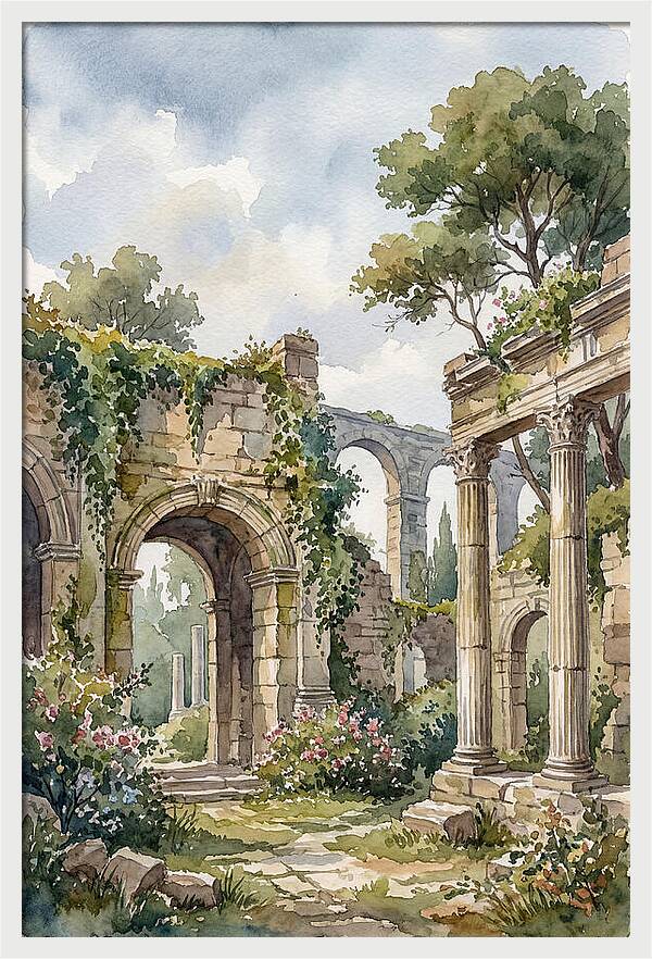 Ancient Ruins In Watercolor
