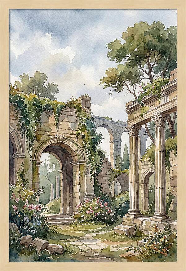 Ancient Ruins In Watercolor