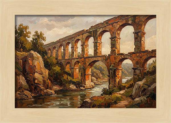 Ancient Stone Aqueduct Over River