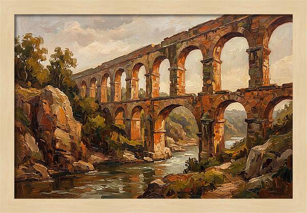 Ancient Stone Aqueduct Over River
