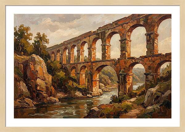 Ancient Stone Aqueduct Over River