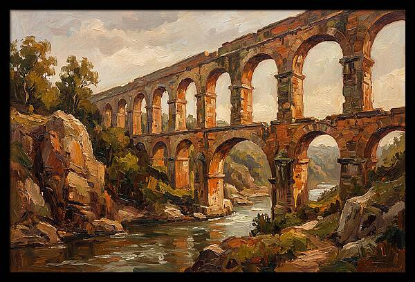 Ancient Stone Aqueduct Over River