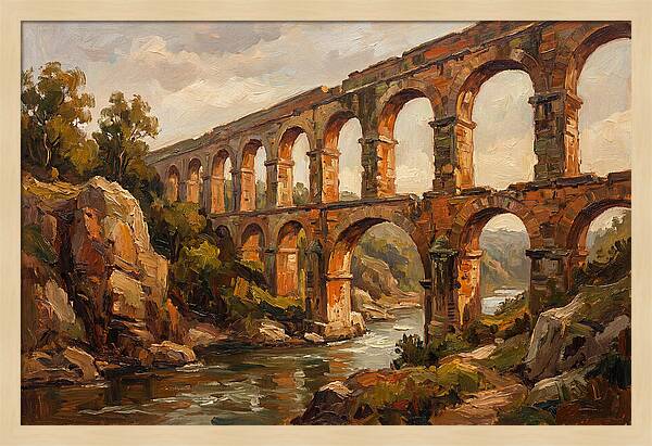 Ancient Stone Aqueduct Over River