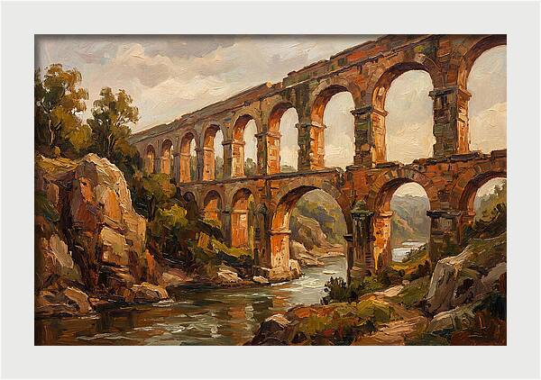 Ancient Stone Aqueduct Over River