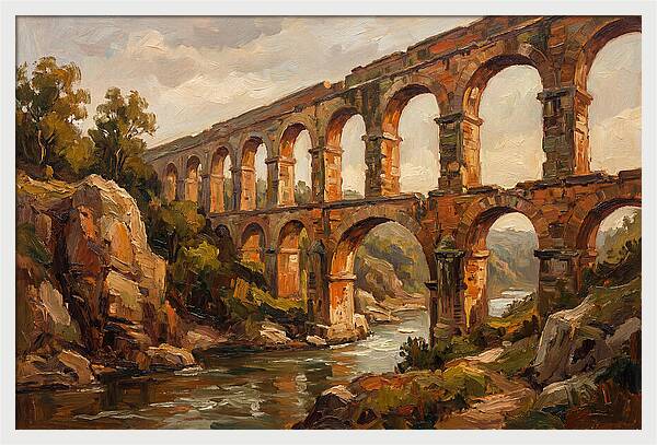Ancient Stone Aqueduct Over River