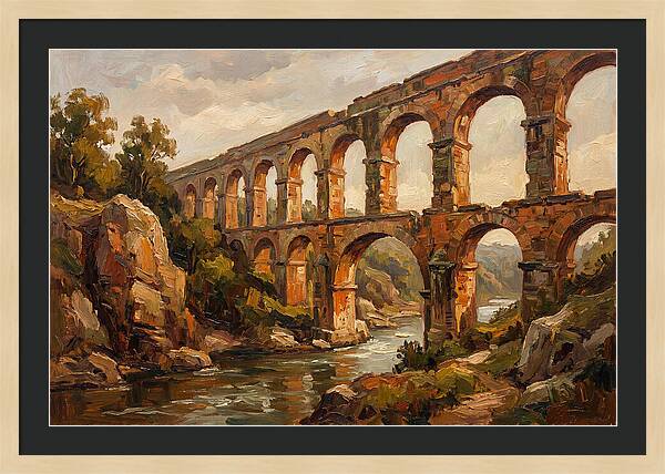 Ancient Stone Aqueduct Over River