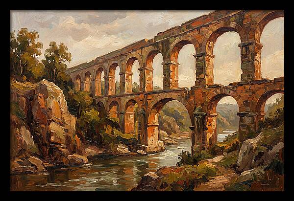 Ancient Stone Aqueduct Over River