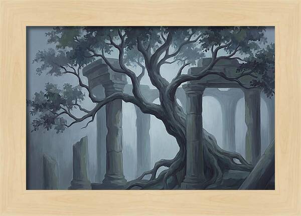Ancient Tree Through Ruins