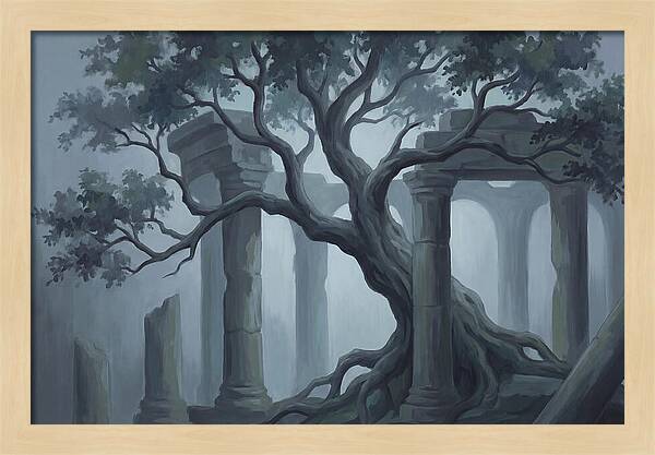 Ancient Tree Through Ruins
