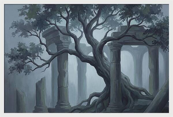 Ancient Tree Through Ruins