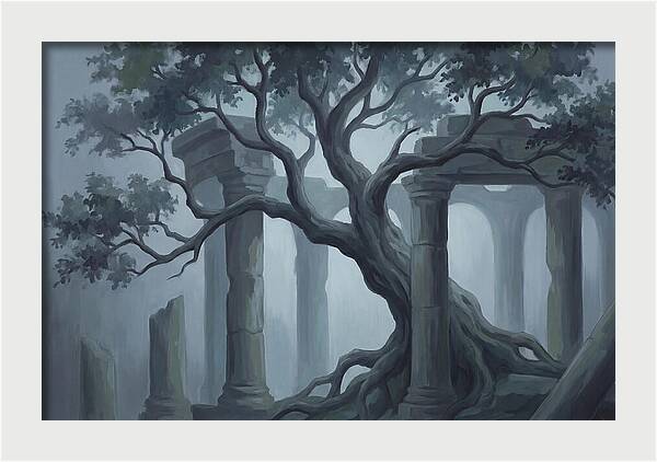 Ancient Tree Through Ruins