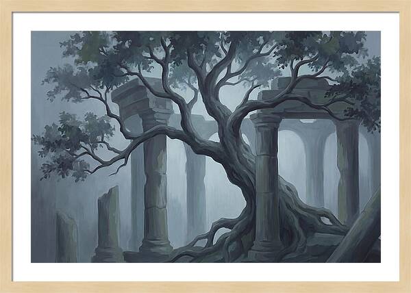 Ancient Tree Through Ruins