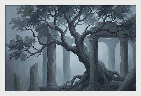 Ancient Tree Through Ruins