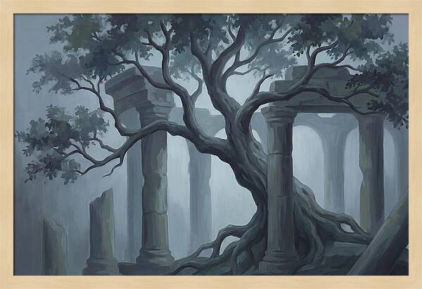 Ancient Tree Through Ruins