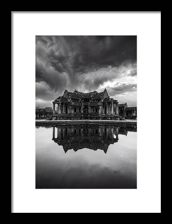 Angkor Wat Reflection In Monochrome