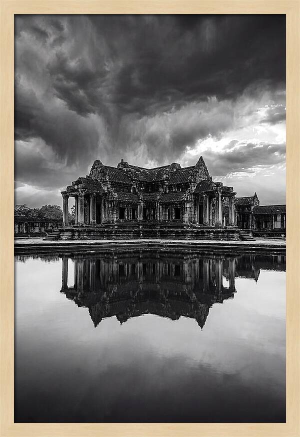 Angkor Wat Reflection In Monochrome