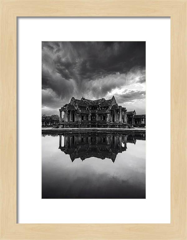 Angkor Wat Reflection In Monochrome