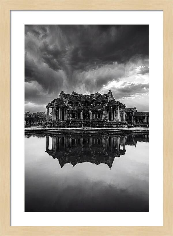 Angkor Wat Reflection In Monochrome