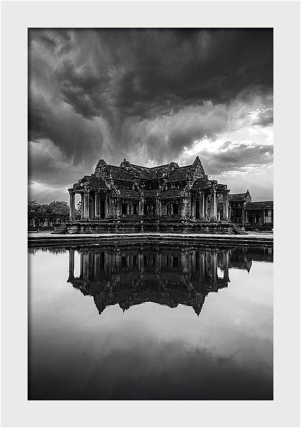 Angkor Wat Reflection In Monochrome