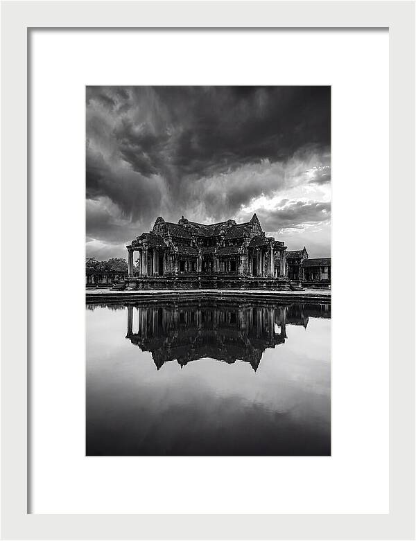 Angkor Wat Reflection In Monochrome