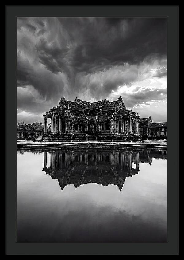 Angkor Wat Reflection In Monochrome