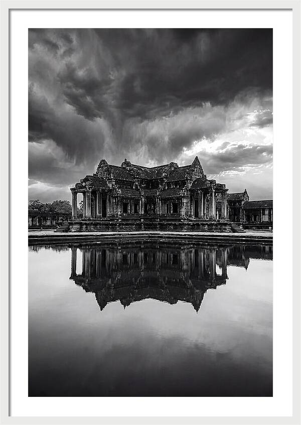Angkor Wat Reflection In Monochrome
