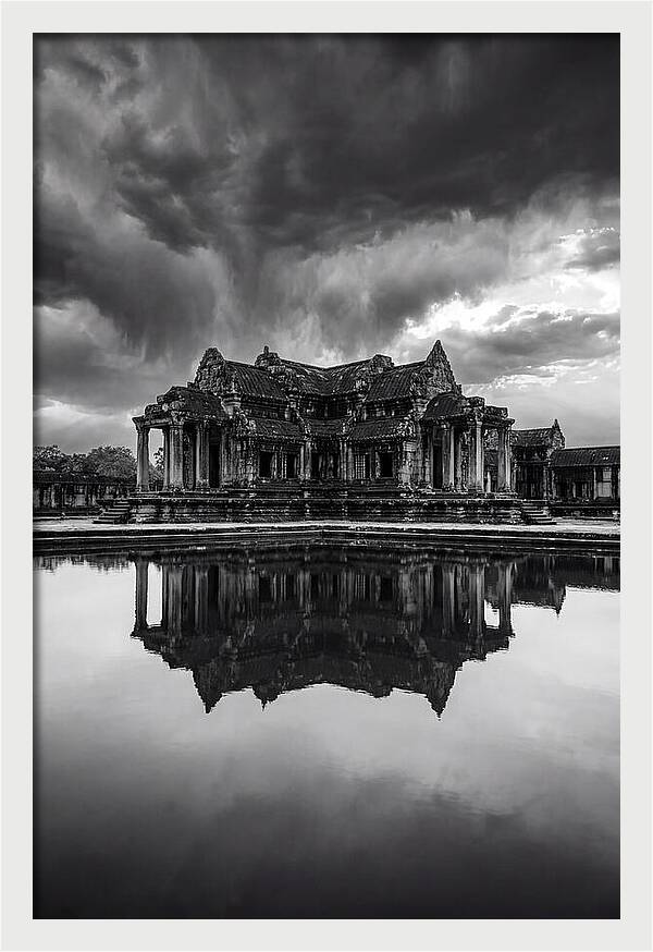 Angkor Wat Reflection In Monochrome