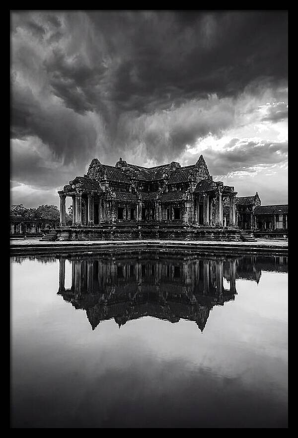 Angkor Wat Reflection In Monochrome