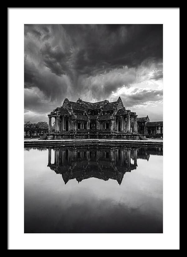Angkor Wat Reflection In Monochrome