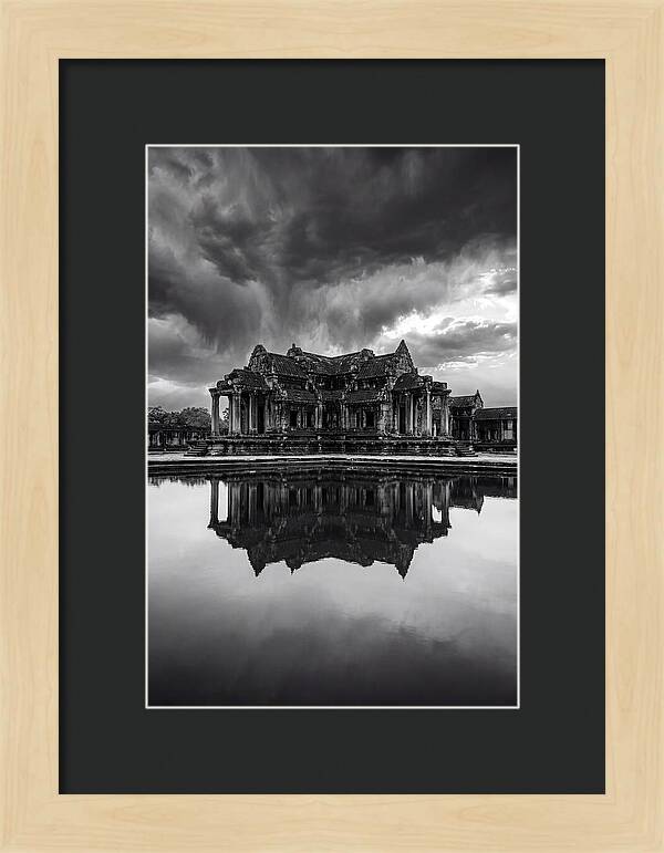 Angkor Wat Reflection In Monochrome