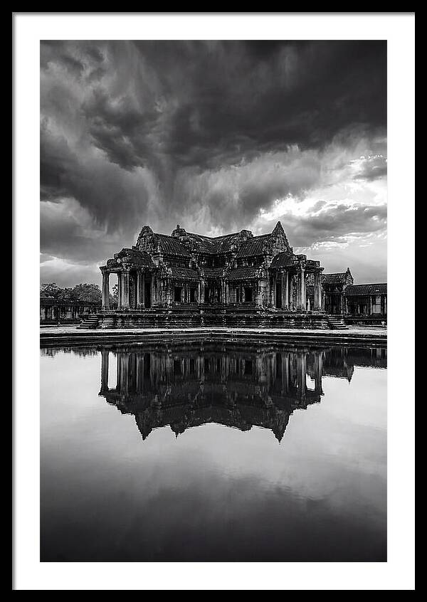 Angkor Wat Reflection In Monochrome