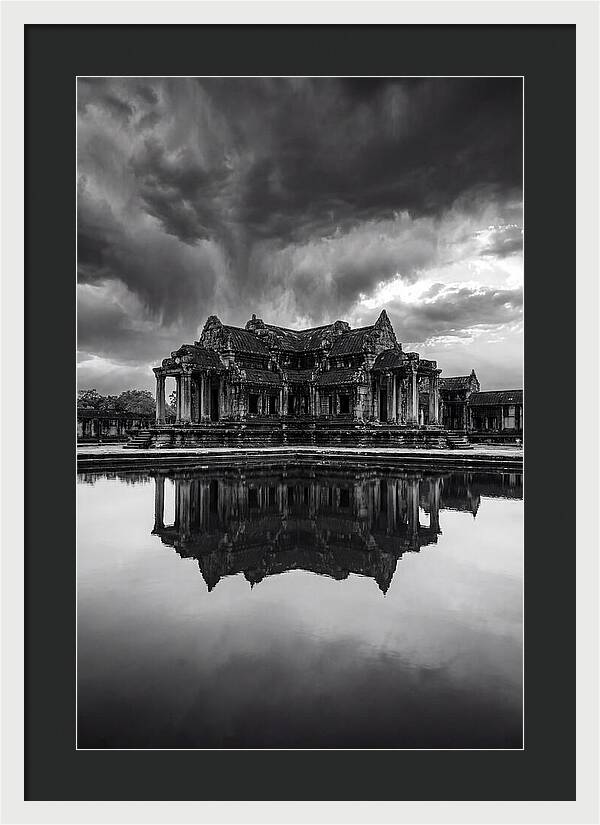 Angkor Wat Reflection In Monochrome