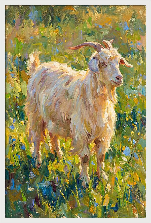 Angora Goat In Blooming Meadow