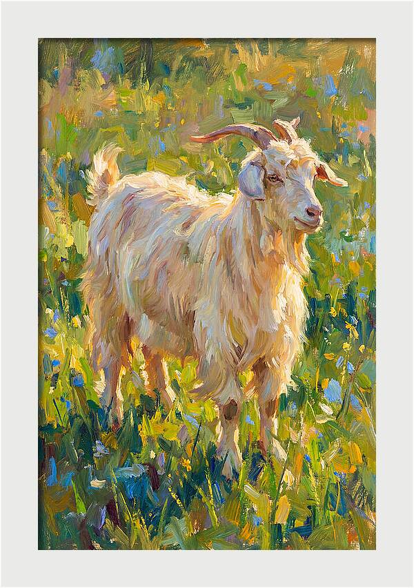 Angora Goat In Blooming Meadow