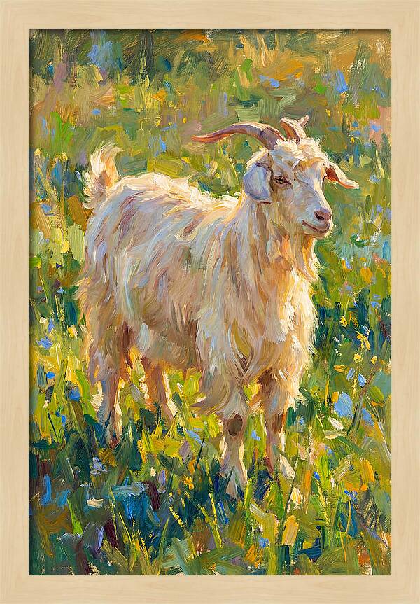 Angora Goat In Blooming Meadow