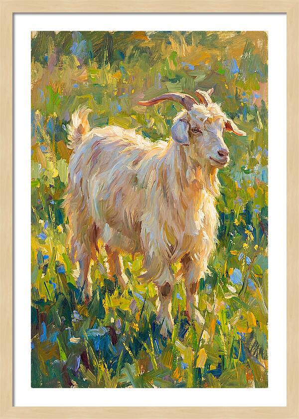 Angora Goat In Blooming Meadow