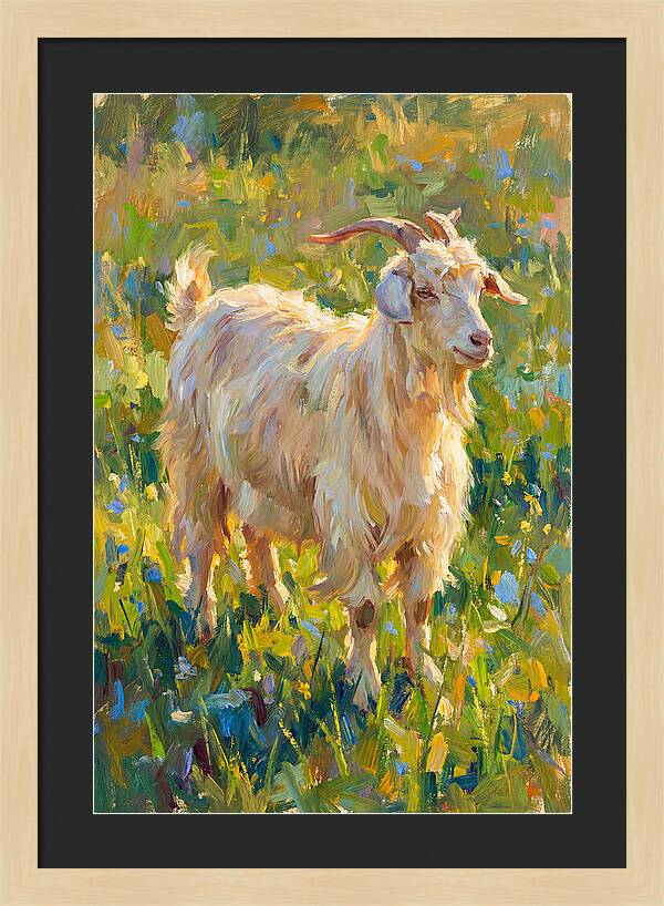 Angora Goat In Blooming Meadow
