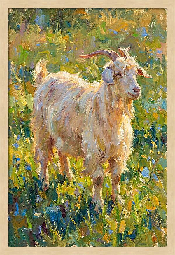 Angora Goat In Blooming Meadow