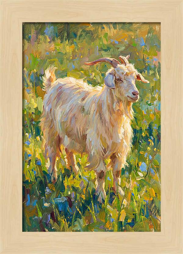 Angora Goat In Blooming Meadow