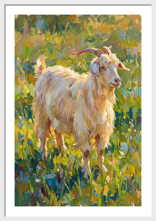 Angora Goat In Blooming Meadow