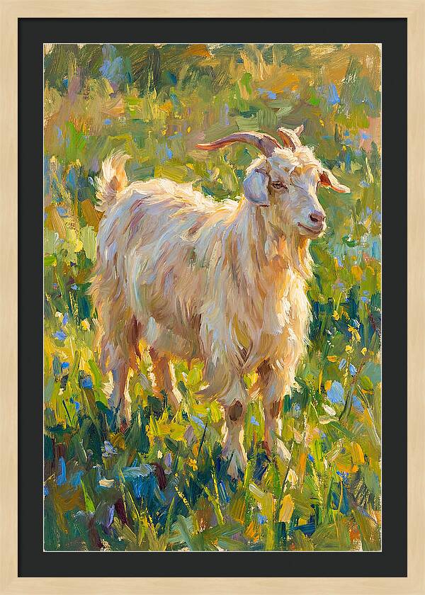 Angora Goat In Blooming Meadow