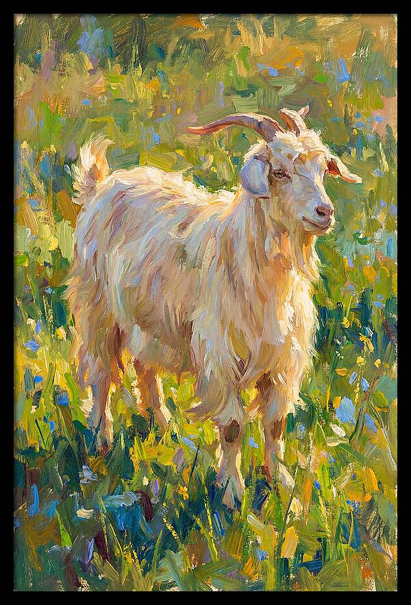 Angora Goat In Blooming Meadow