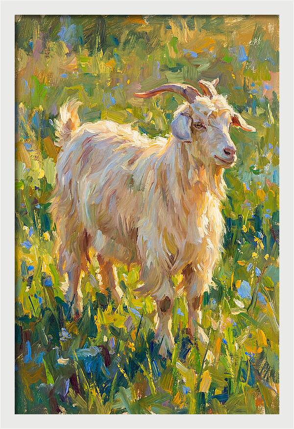 Angora Goat In Blooming Meadow