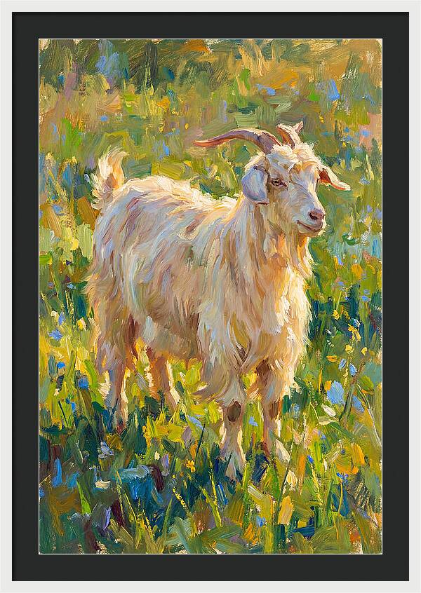 Angora Goat In Blooming Meadow