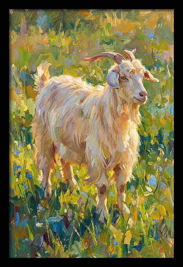 Angora Goat In Blooming Meadow